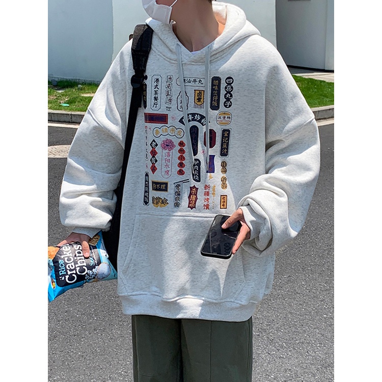 Áo Hoodie Cổ Tròn In Hình Vui Nhộn Phong Cách Harajuku Nhật Bản Cho Nam