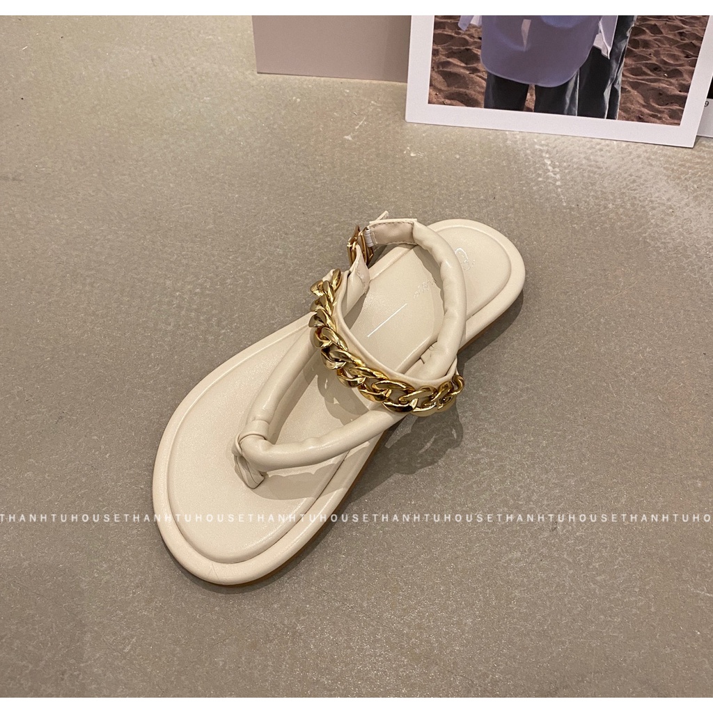 Giày Sandal Kẹp/Xỏ Ngón Nữ Ulzzang Da Mềm Phối Quai Xích Thời Trang - SA011