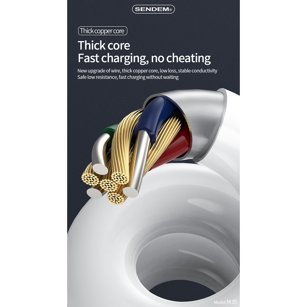 Dây cáp sạc và truyền dữ liệu M35 5V/6A dài 1m dùng cho nhiều dòng máy- Hàng Chính Hãng SENDEM