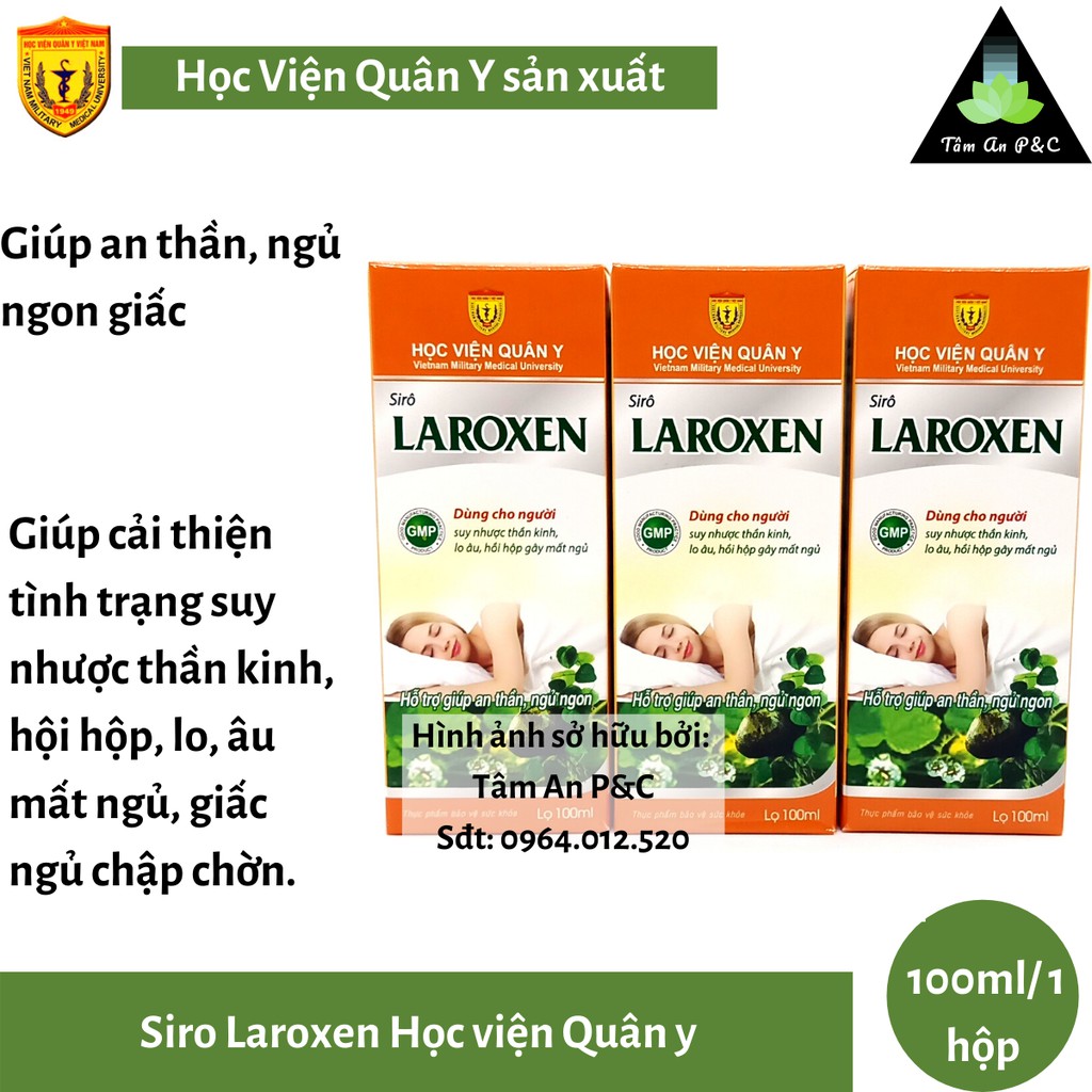 [ NGỦ NGON] Siro Thảo Dược LAROXEN Học Viện Quân Y lọ 100 ml dành cho người mất ngủ, ngủ không ngon, suy nhược thần kinh