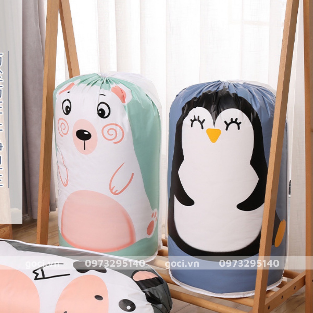 Túi vải đựng chăn màn gối quần áo cỡ lớn 135l hình mặt thú cute dễ thương có dây rút túm miệng tiện lợi