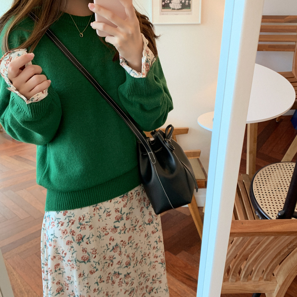 Đầm hoa peppermint 32533 thiết kế dài tay cổ chữ v xinh xắn dành cho nữ