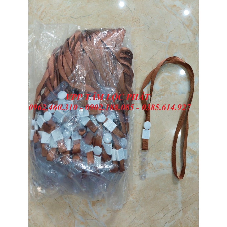 Sỉ 100 Dây đeo thẻ lụa móc nhựa màu NÂU, bản rộng 1cm