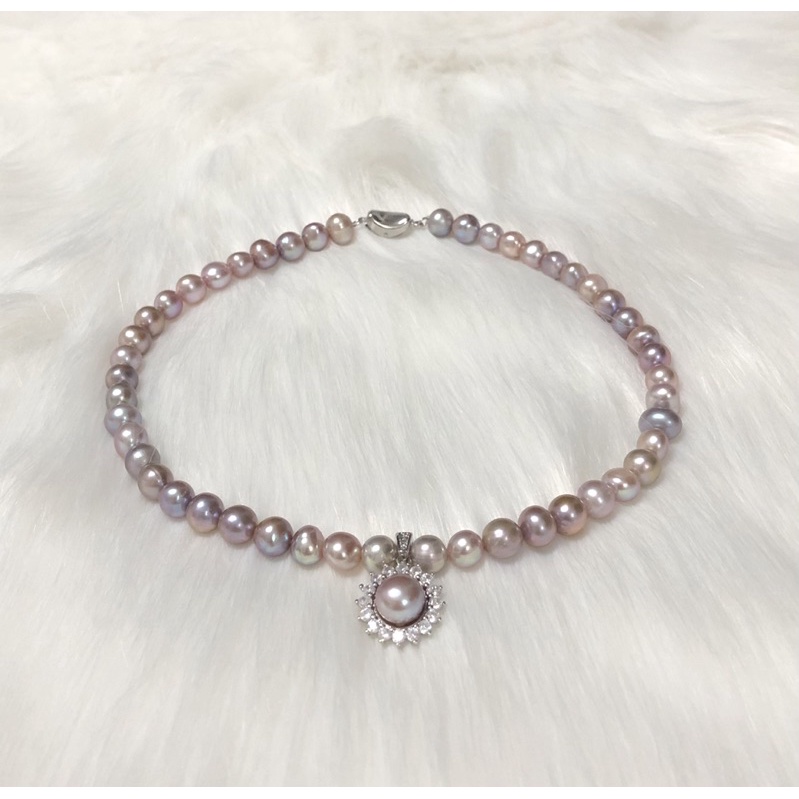 Chuỗi đeo cổ ngọc trai nhân tạo size 8ly màu hồng