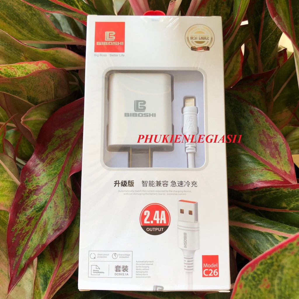 Cốc sạc kèm dây lai ning BIBOSHI C26 dòng 2.4A