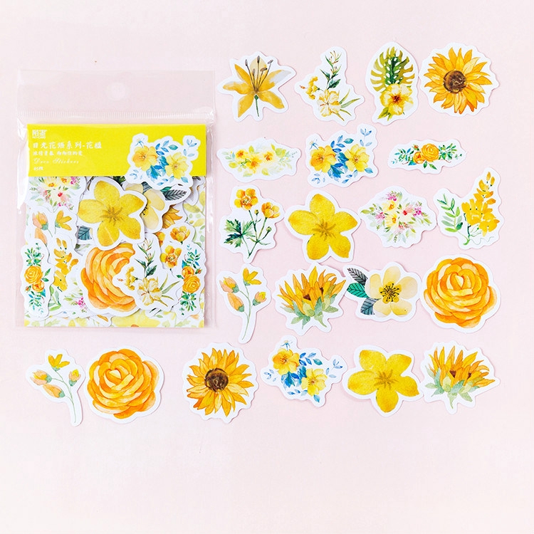 Bộ 45 miếng dán Mr.paper hình bông hoa màu sắc trẻ trung tươi tắn trang trí album/sổ tay/sổ nhật ký