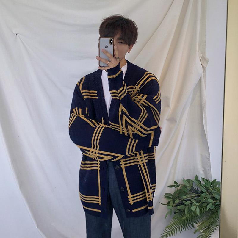 Áo khoác cardigan cổ chữ V dáng rộng thời trang thu đông phong cách cho nam