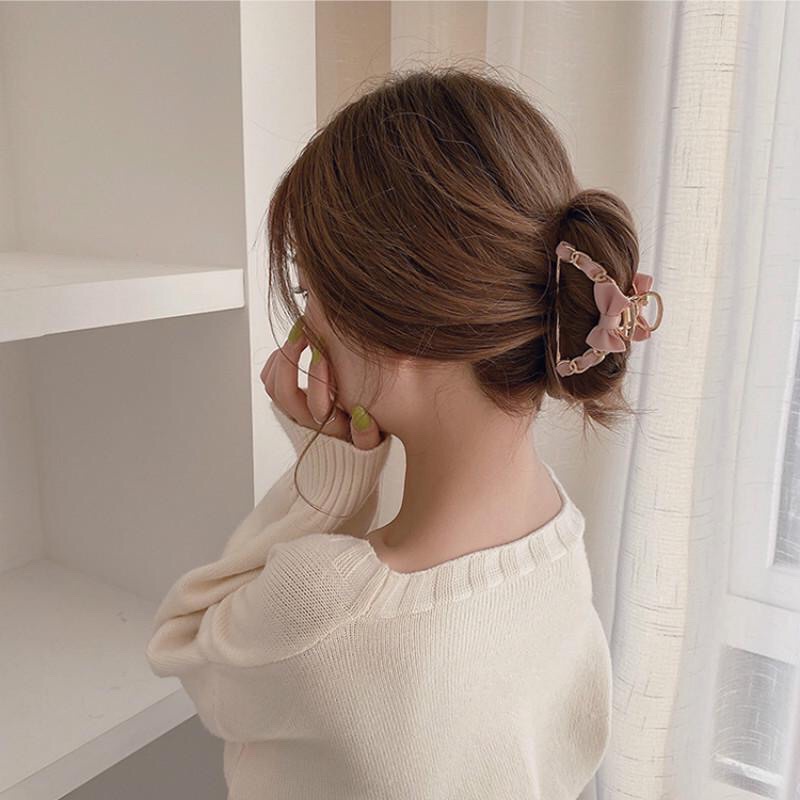 Kẹp Tóc Hàn Quốc Min Kẹp Tóc Kim Loại Nơ Lụa Sang Trọng Loại 1