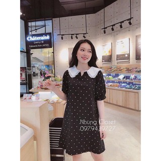 Đầm Nữ Suông Chấm Bi Cổ Bèo Trắng (KÈM ẢNH THẬT)