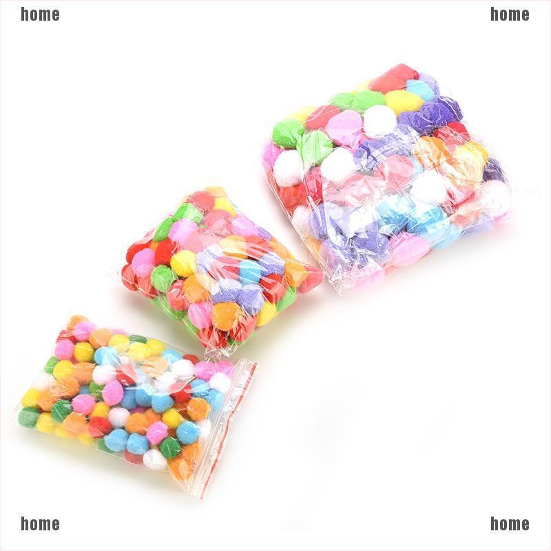 Set 100 quả pompom mini 10mm 20mm 30mm 40mm nhiều màu làm đồ chơi thủ công cho bé
