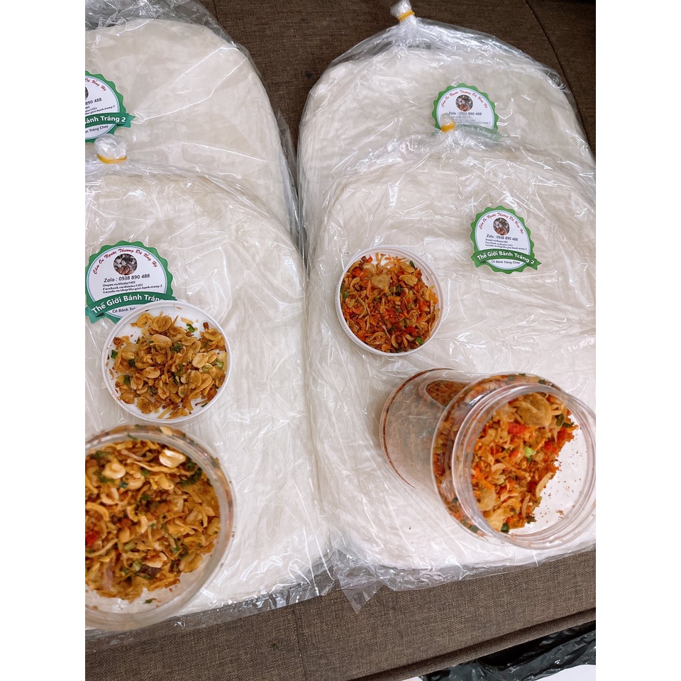Combo 1kg bánh tráng phơi sương+ 1 hủ muối hành phi siêu phẩm 200gr - Thế Giới Bánh Tráng
