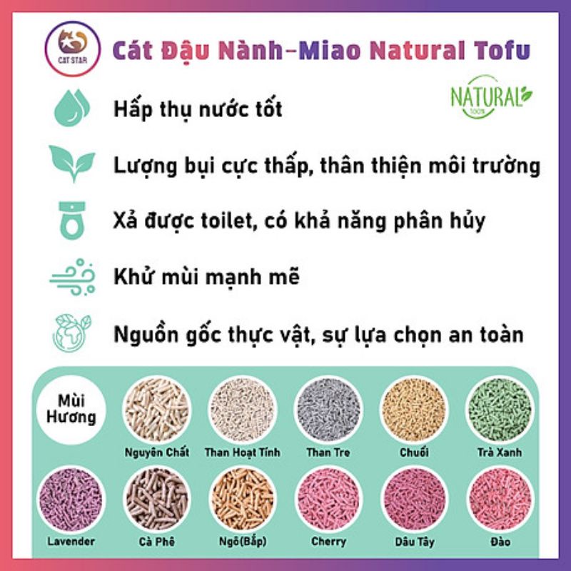 Cát vệ sinh đậu nành cho mèo Miao Tofu 6L siêu khử mùi, tiết kiệm và ít bụi