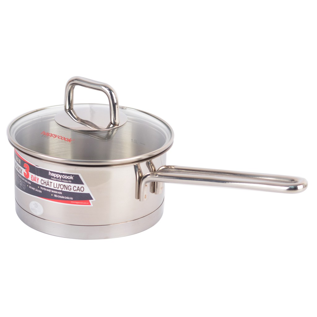 [Mã BMBAU50 giảm 7% tối đa 50K đơn 99K] Quánh Inox 304 Bếp Từ Nắp Kính Cao Cấp 16cm Happy Cook Novelty Q16-NV