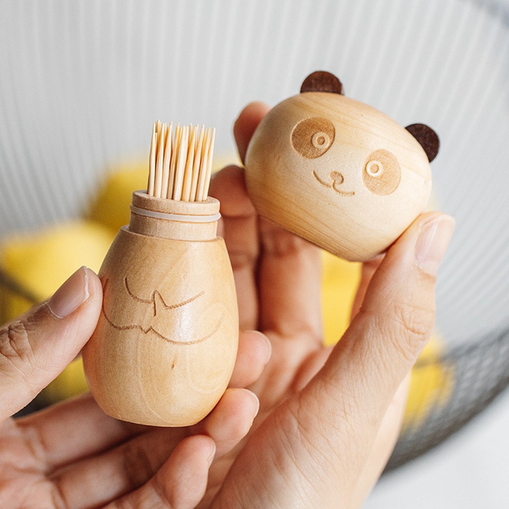Hộp gỗ tự nhiên đựng tăm xỉa răng hình mèo/ gấu/ panda độc đáo