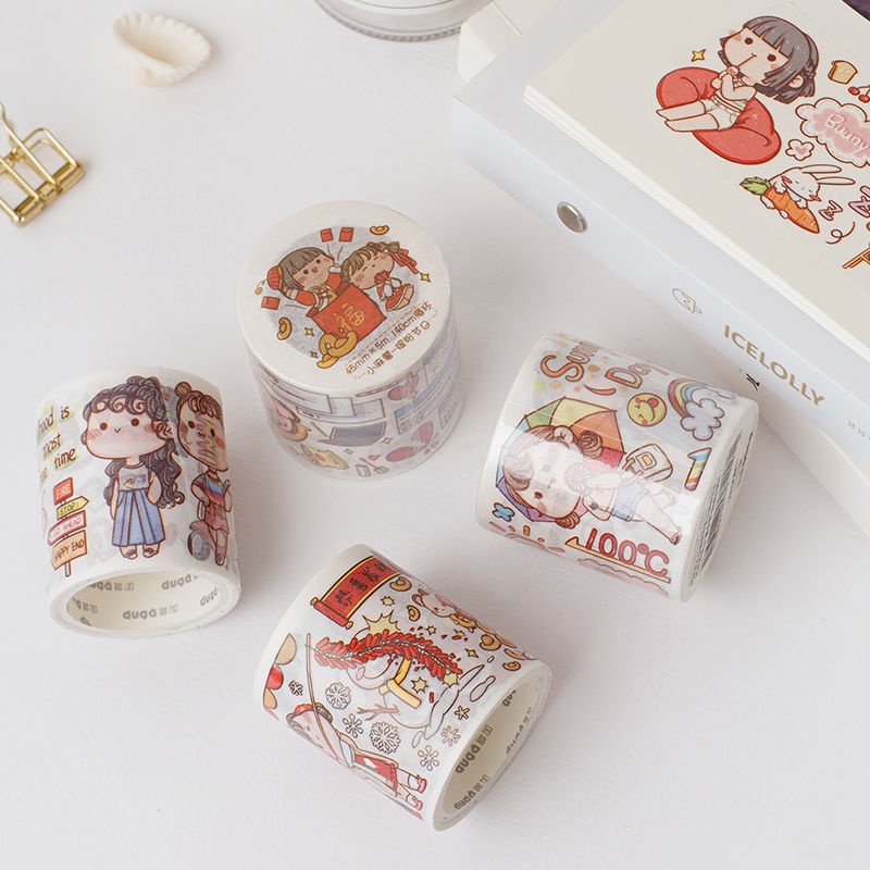 Băng keo Washi tape hãng Duga họa tiết Cô gái dễ thương - 9 Style - 4,5x140cm