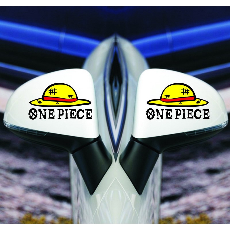 Bộ 2 Miếng Dán Trang Trí Gương Chiếu Hậu Xe Hơi / Mô Tô Họa Tiết ONE PIECE Độc Đáo