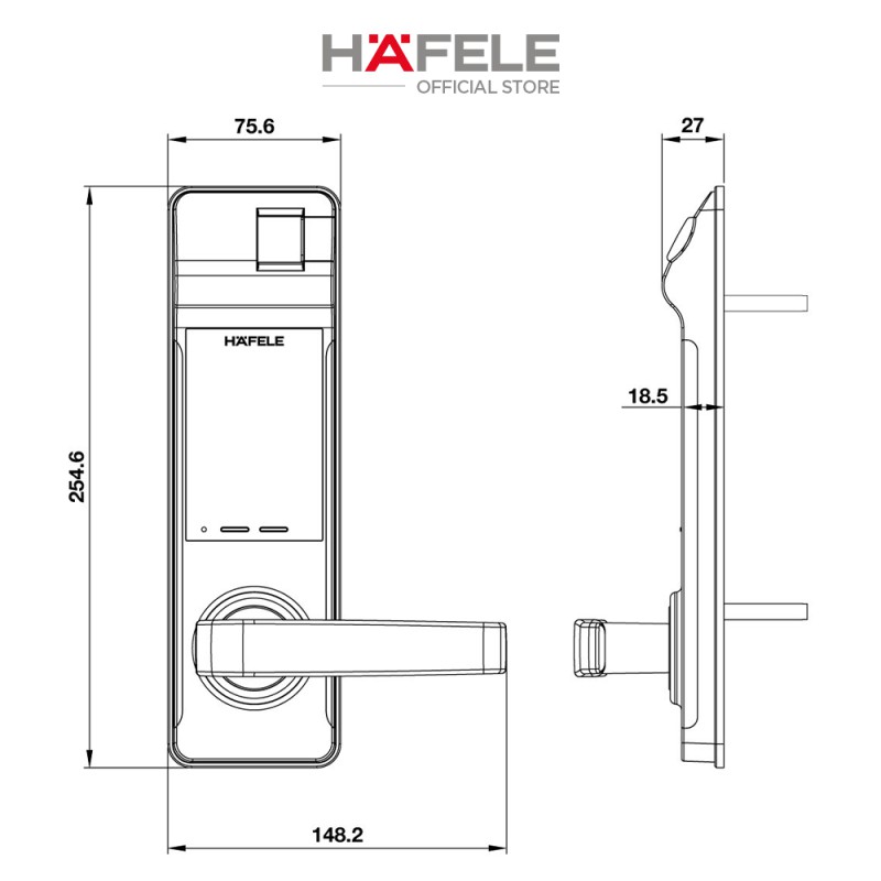 Khóa điện tử thân khóa nhỏ xuất xứ Hàn Quốc HAFELE EL7700-TCS - 912.05.583