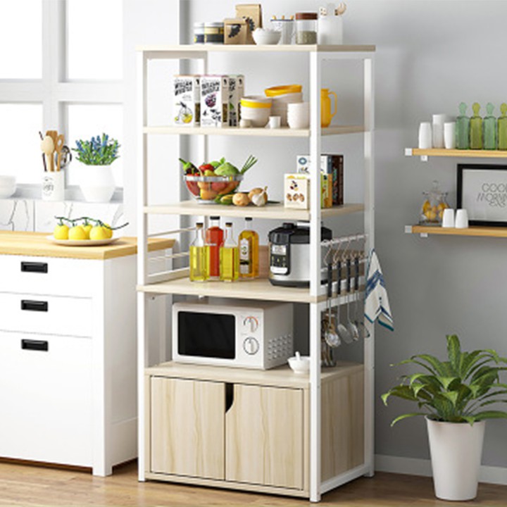 Kệ lò vi sóng 5 tầng để gia vị, chén bát nhà bếp - Tủ gỗ khung sắt để đồ thông minh - Kệ bếp đa năng decor đẹp | BigBuy360 - bigbuy360.vn