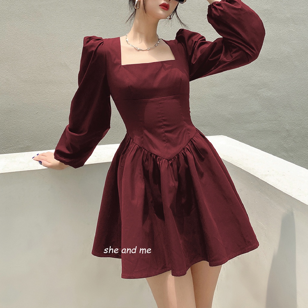 Váy Đầm Xếp Ly Cổ Vuông Tay Bồng Phong Cách Hàn Quốc Hàng Quảng Châu Siêu Đẹp (Ảnh thật ở cuối) | BigBuy360 - bigbuy360.vn