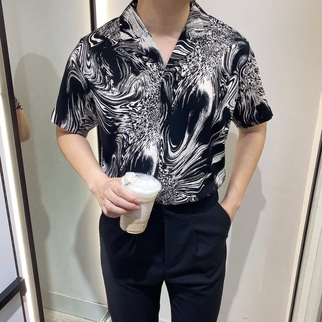 Áo Sơ Mi Nam Hoạ Tiết Storm Cộc Tay BANANA HOMME Chất vải Lụa Cao Cấp, Không nhăn, Thoáng mát 2021 | BigBuy360 - bigbuy360.vn