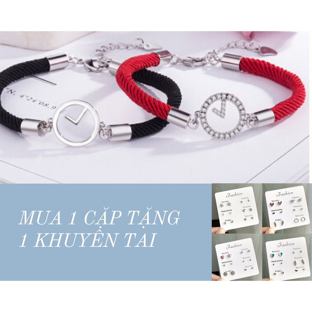 Vòng Tay Đôi Mặt Hình Đồng Hồ Bạc 925 Một Cặp Nam Nữ [CÓ BÁN LẺ]