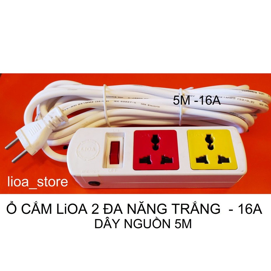 Ổ cắm dân dụng lioa 2D trắng - công suất lớn 16A