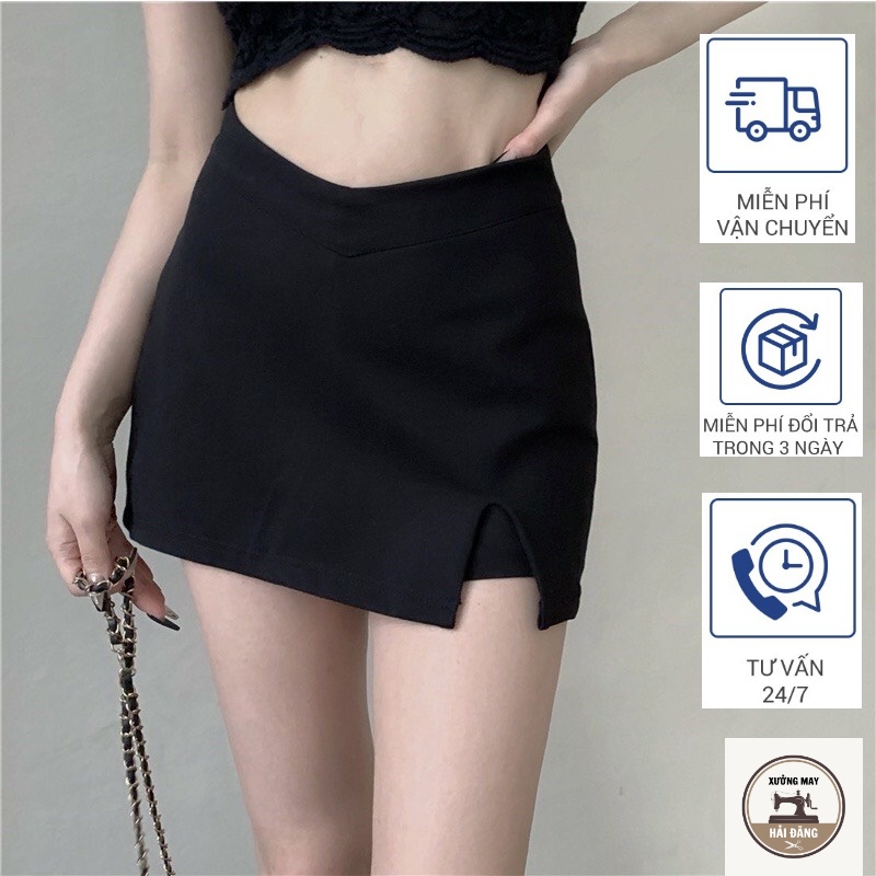 Chân váy nữ Cony, Chân váy A xẻ đùi co giãn tốt - có quần trong