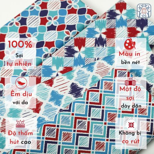 CS22-6 Vải cotton 100% tự nhiên🍒CHUANSHUI🍒khổ vải 150cm , hình học phá cách - vải đẹp handmade, quilt, may vá