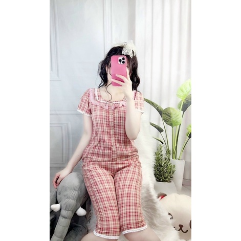 Đồ bộ lửng ngố mặc nhà mẫu kẻ chất đũi hàn mát đồ ngủ xinh