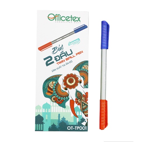 Bút gel bút nước cao cấp mực xanh + mực đỏ 2 đầu tiện lợi Officetex hàng nhập khẩu Ấn Độ 20 cây/hộp giá rẻ