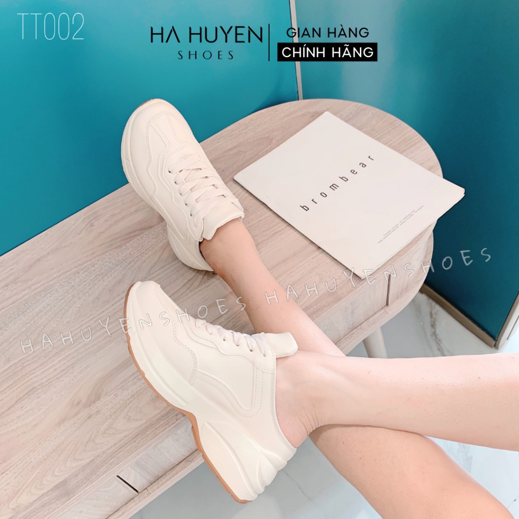 Sục thể thao nữ Hà Huyền Shoes sneaker trơn đế viền nâu năng động trẻ trung - TT002