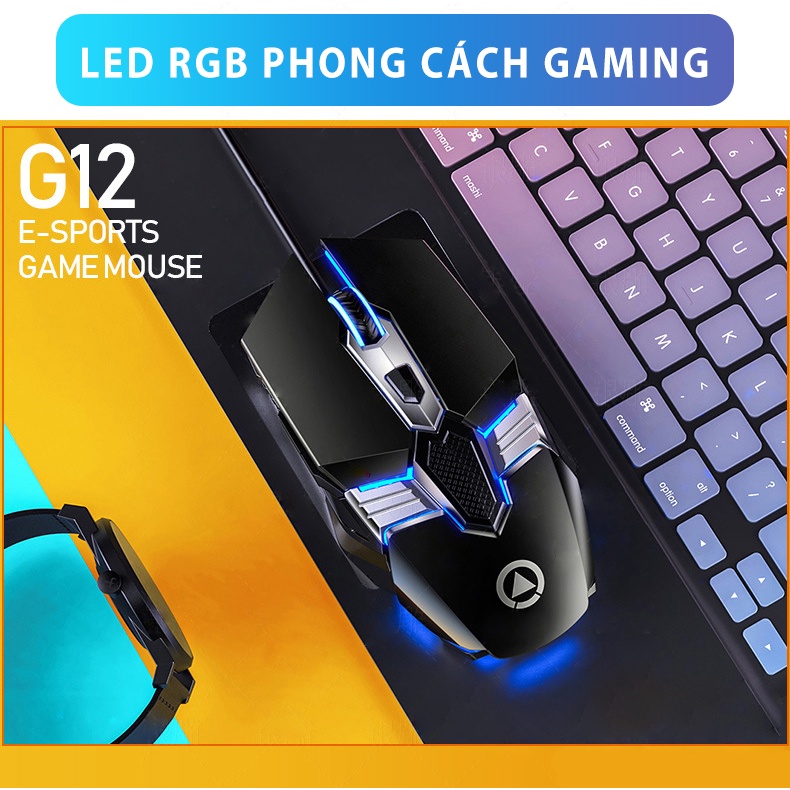 Chuột máy tính gaming có dây YINDIAO G12 chống ồn silent công thái học 4 mức điều chỉnh DPI đèn led RGB - Chính hãng