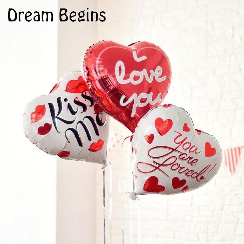 Bóng tim tráng nhôm in chữ I LOVE YOU