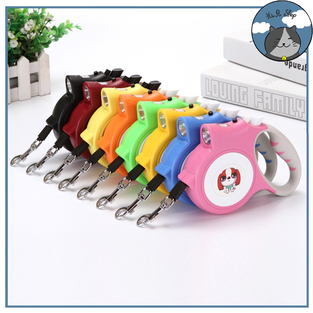 [FullBox]Dây Dắt Chó Mèo Tự Động Kéo Dài Và Thu Dây 5m Dây Dẫn Thú Cưng Dưới 35kg Có Đèn Chiếu Sáng Ban Đêm