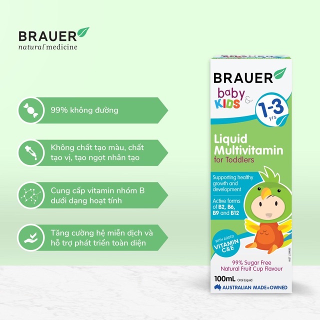 Siro Vitamin Tổng Hợp Brauer Liquid MultiVitamin 100ml tăng cường hệ miễn dịch và hỗ trợ phát triển cho trẻ từ 1-3 tuổi