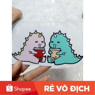Tem Sticker Decal Khủng Long Uống Trà Sữa Siêu Cute