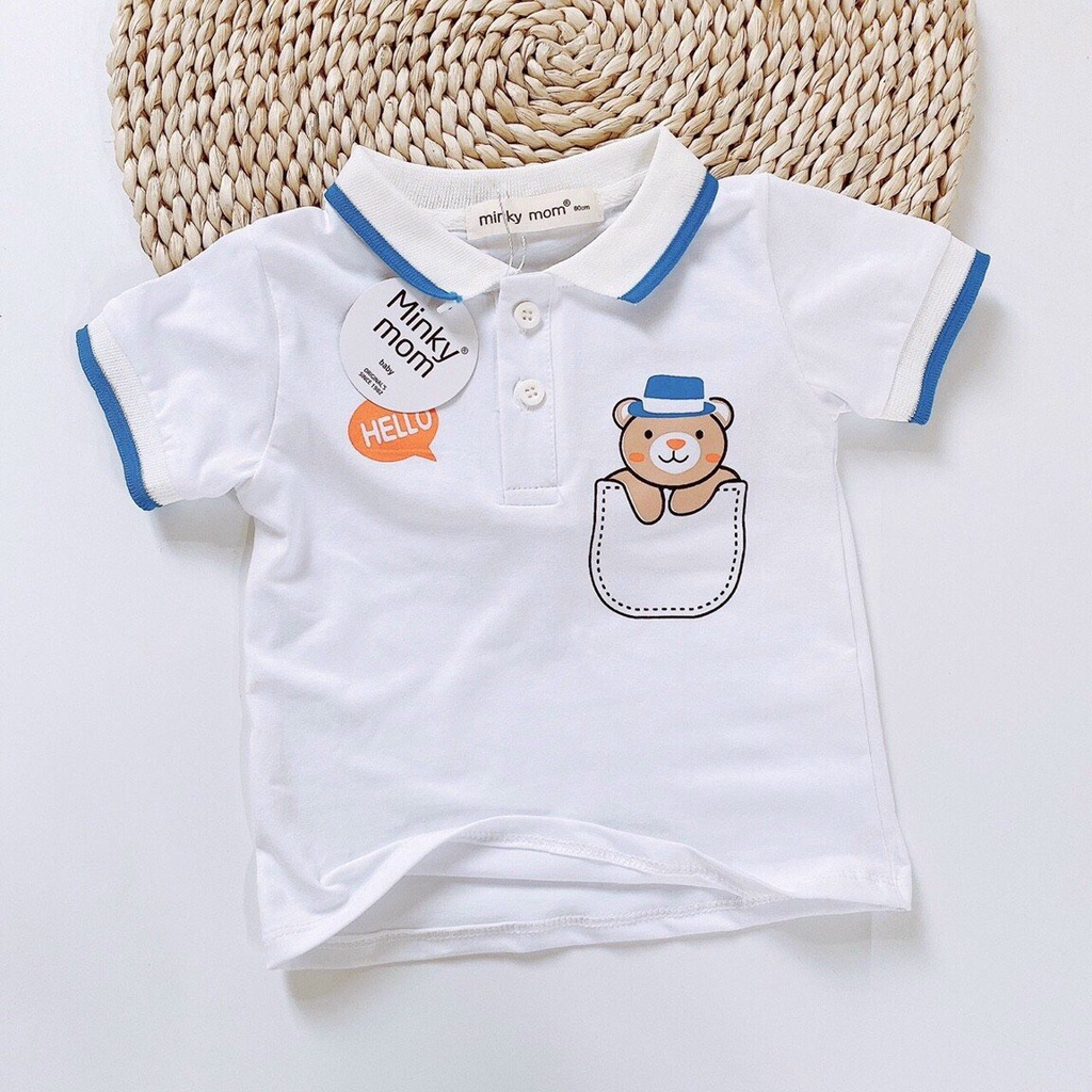 [CAB01] Áo Cổ Bẻ Cài Nút Cotton 100% MINKY MOM In Hình Giả Túi Ngực  Mềm Mịn, Thấm Hút Mồ Hôi Dễ Chịu Cho Bé Chuẩn Đẹp