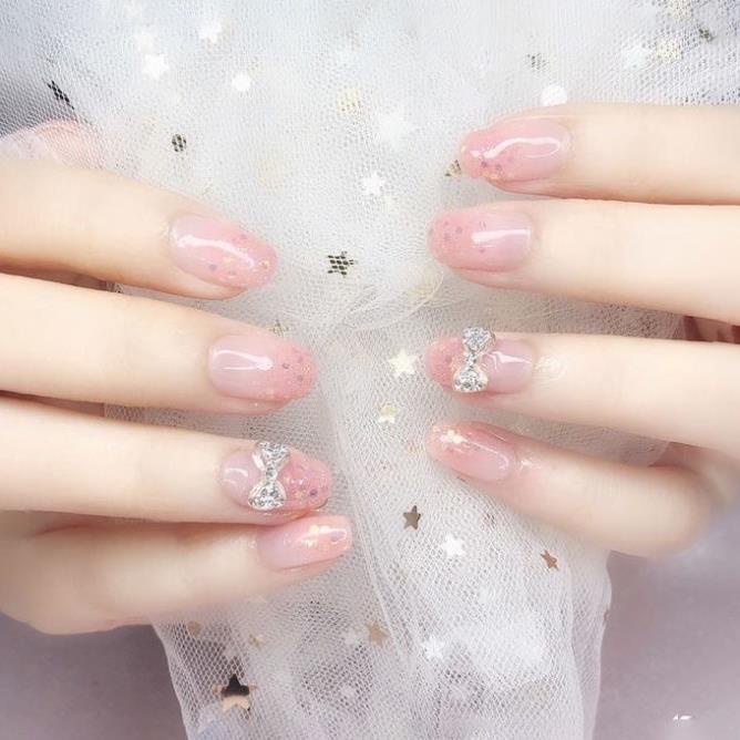 Charm nail nơ bạc, charm nơ nail quốc dân phong cách hàn quốc trang trí móng