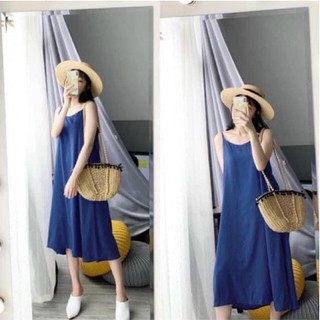 Váy 2 dây chất đũi lụa trơn basic, đầm dáng suông ulzzang HD01
