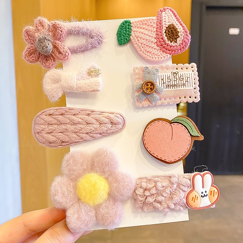 Bộ kẹp tóc phối lông nhung kiểu Hàn Quốc dễ thương thích hợp cho bé kẹp tóc cho bé