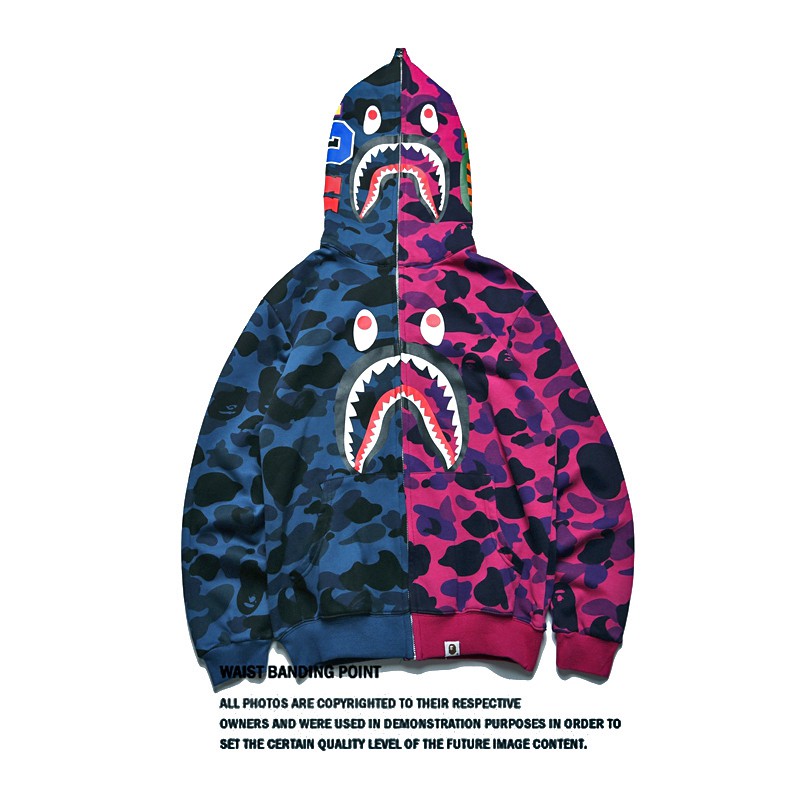 Áo khoác tay dài có khóa kéo in hình đầu cá mập 3D bape