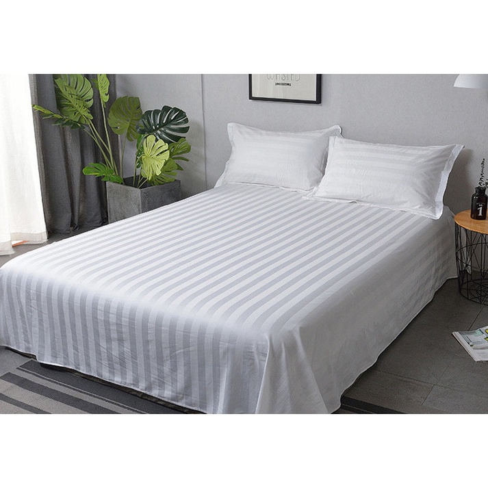 LOBE bộ chăn ga gối khách sạn , home stay cotton sọc 3F ,sọc trắng