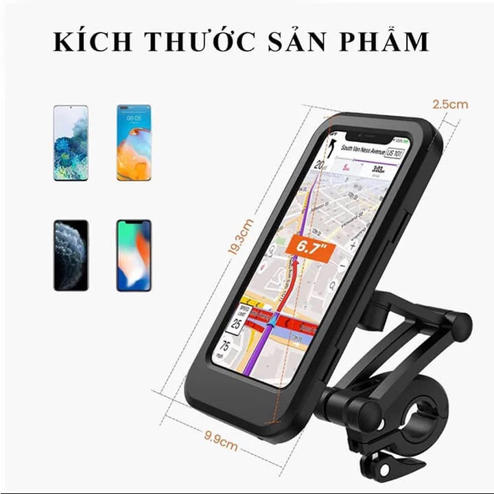 Giá Đỡ Kẹp Điện Thoại Xe Đạp Xe Máy Chống Nước, Xoay 360 Độ, Kẹp Chân Gương Xe Máy - Hàng Chuẩn Loại 1