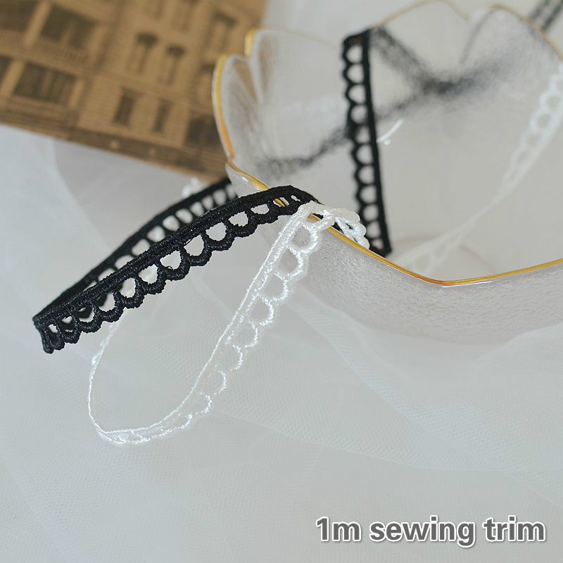 Cuộn Dây Ruy Băng Ren Trắng Đen 1m Dùng Trang Trí Váy