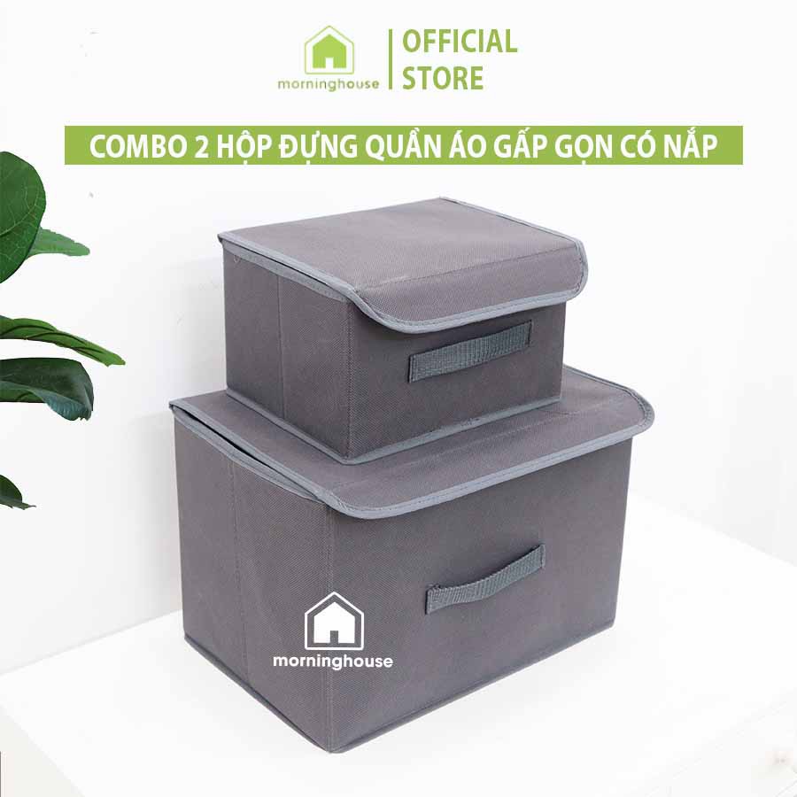 [Mã LIFEBKM1 giảm 10% tối đa 1 triệu đơn từ 500k] COMBO 2 HỘP ĐỰNG QUẦN ÁO GẤP GỌN CÓ NẮP MORING HOUSE - MÀU XÁM