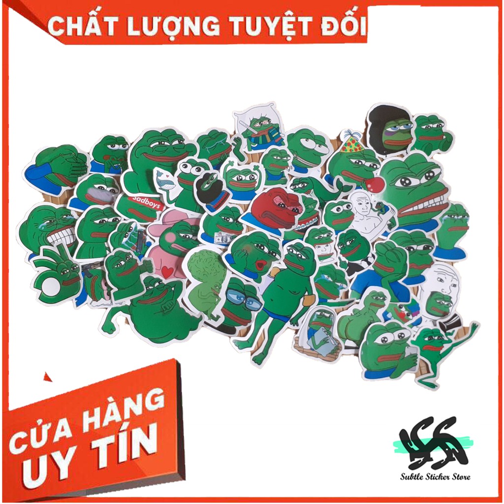 Combo 46 Sticker chú ếch Pepe dán trang trí mũ bảo hiểm, điện thoại, laptop,vali..siêu đẹp