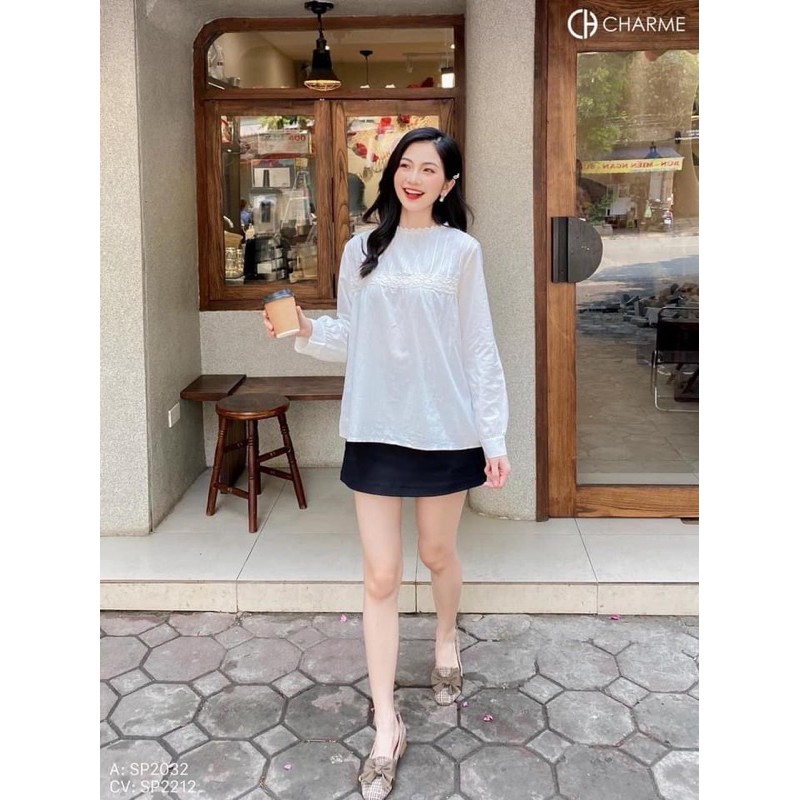Áo Babydoll trắng ren cổ dáng mới 203 (hình thật/ sẵn)