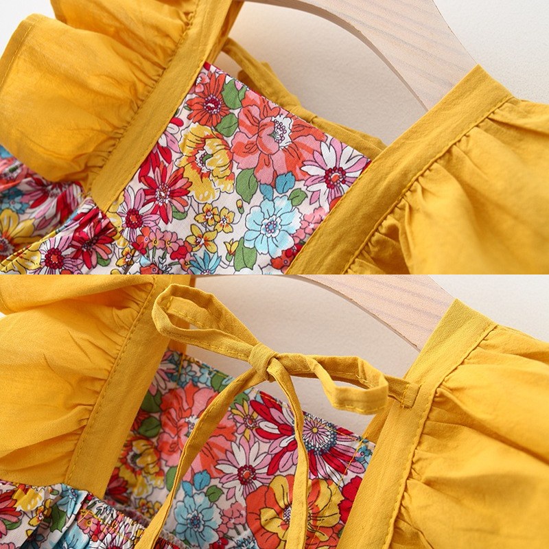 Set đầm không tay và mũ tai bèo  in họa tiết hoa xinh xắn dành cho bé gái 1-5 tuổi