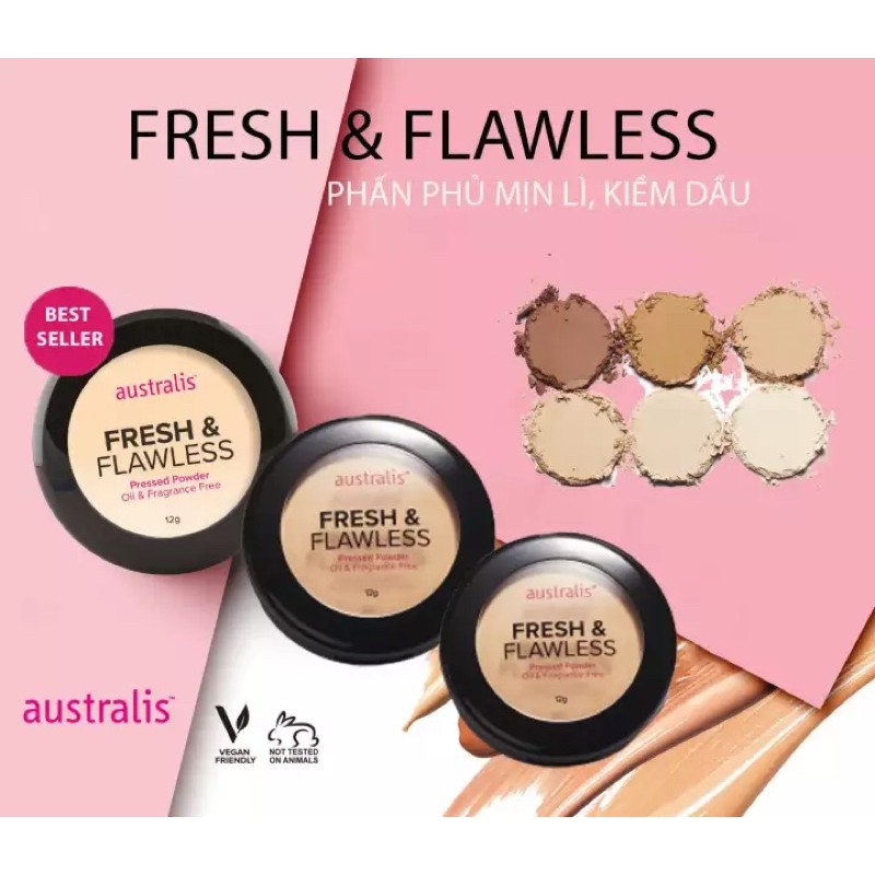 Phấn Phủ Kiềm Dầu che khuyết điểm  Australis Fresh &amp; Flawless Pressed Powder