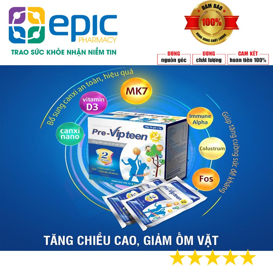 Pre Vipteen 2 - Giúp trẻ phát triển chiều cao vượt trội, tăng cường sức đề kháng, giảm nguy cơ mắc bệnh